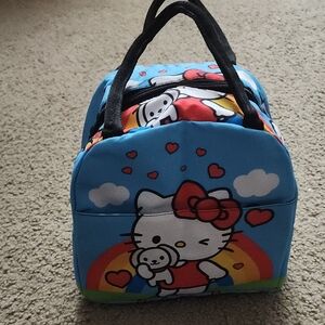 Hello Kitty Blue Lunch Bag with Rainbow Design/ Pocket On Side/ Hello Kitty